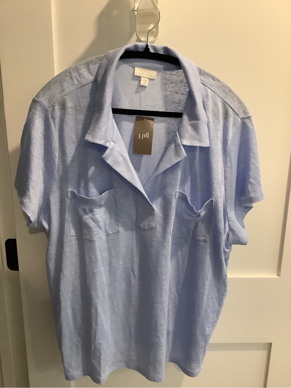 J. Jill Pale Blue Short-Sleeve Camp Collar Polo